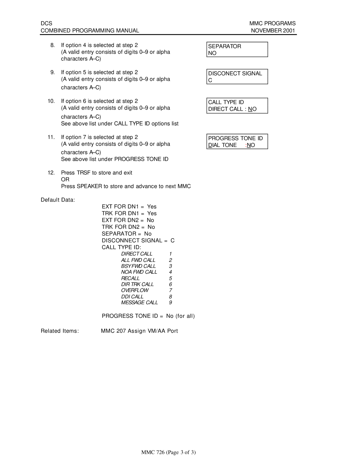 Samsung DCS-408I manual Disconnect Signal = C Call Type ID 