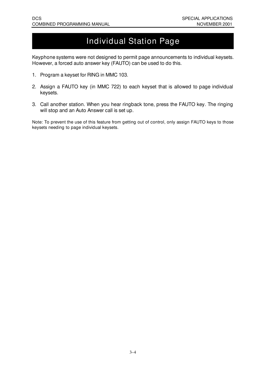 Samsung DCS-408I manual Individual Station 