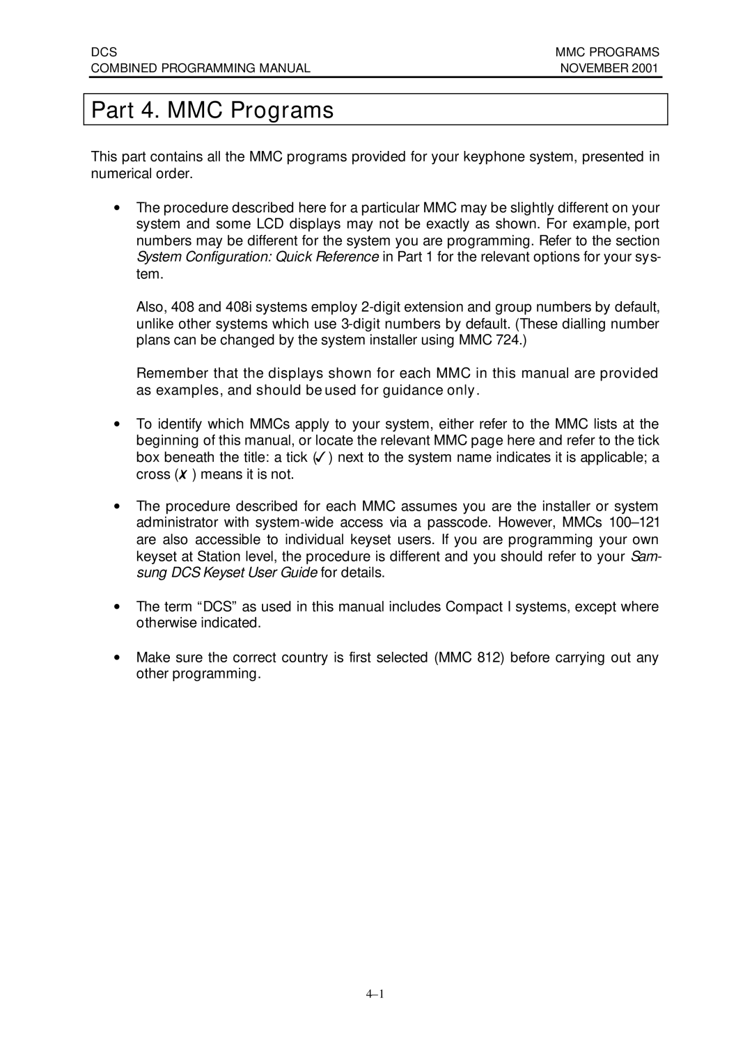 Samsung DCS-408I manual Part 4. MMC Programs, Dcs 