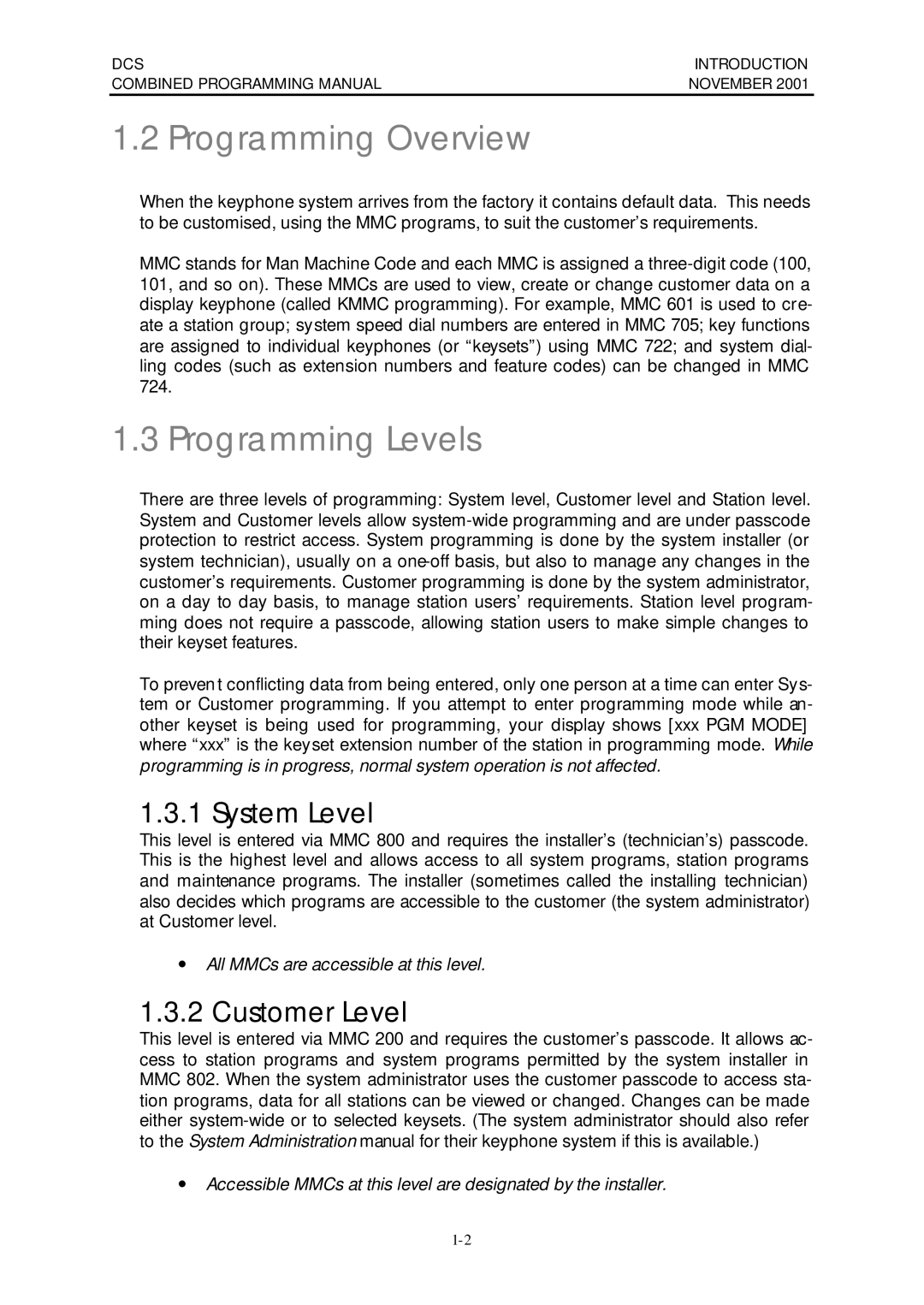 Samsung DCS-408I manual Programming Overview 