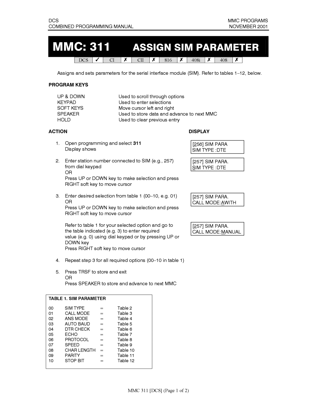 Samsung DCS-408I manual MMC 311 Assign SIM Parameter 