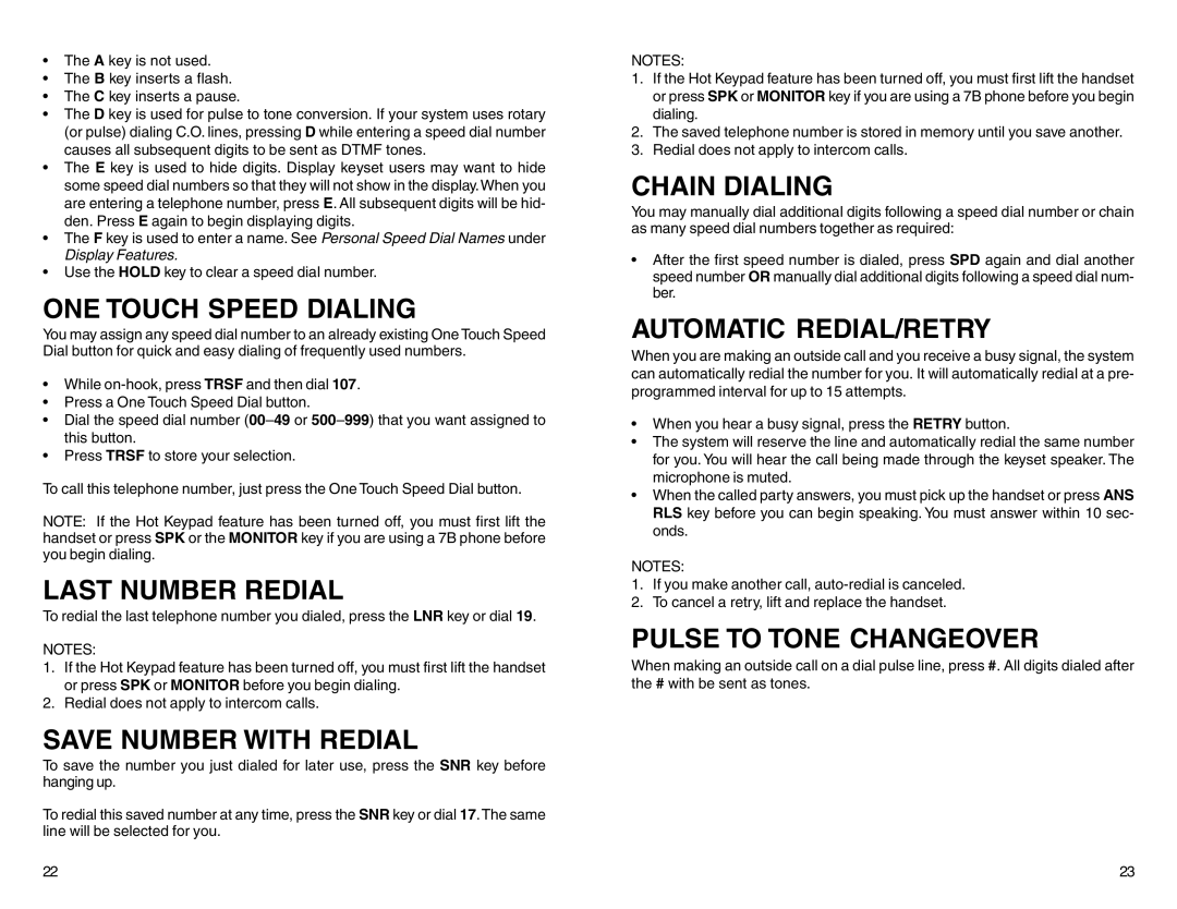 Samsung DCS 50si manual ONE Touch Speed Dialing, Last Number Redial, Save Number with Redial, Chain Dialing 