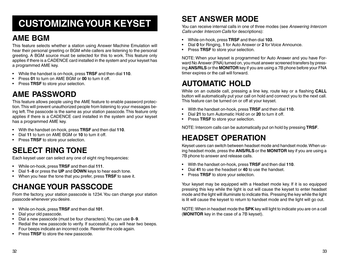 Samsung DCS 50si manual Customizingyour Keyset 