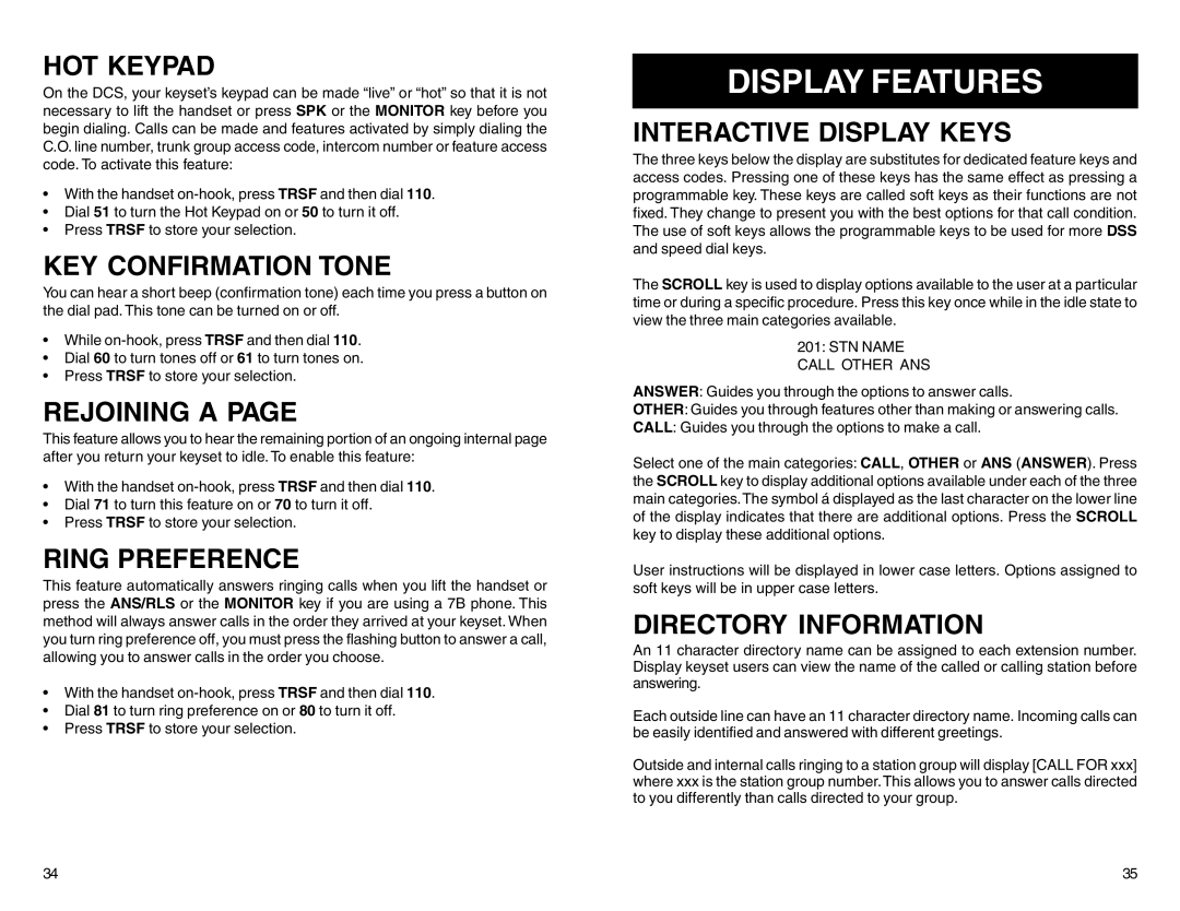 Samsung DCS 50si manual Display Features 