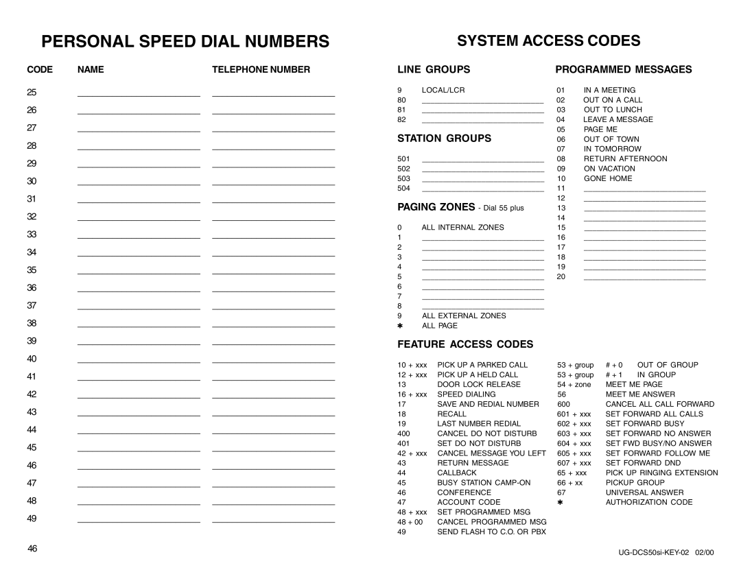 Samsung DCS 50si manual System Access Codes 