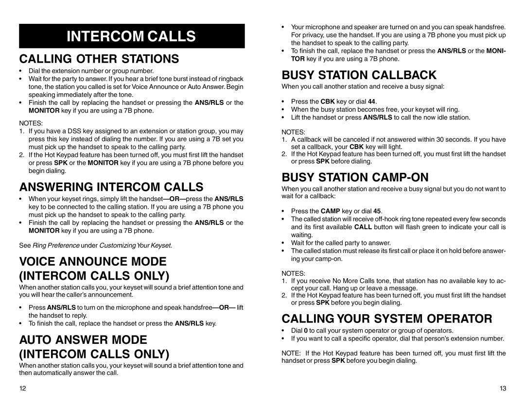 Samsung DCS 50si manual Intercom Calls 