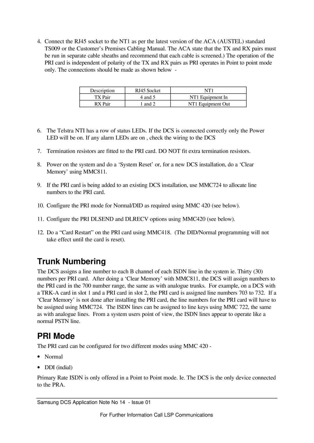 Samsung dcs application manual Trunk Numbering, PRI Mode 