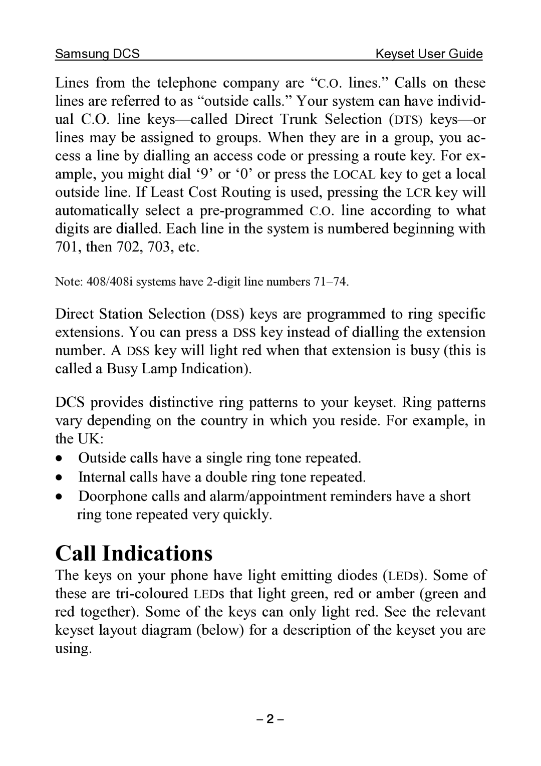 Samsung DCS KEYSET manual Call Indications 