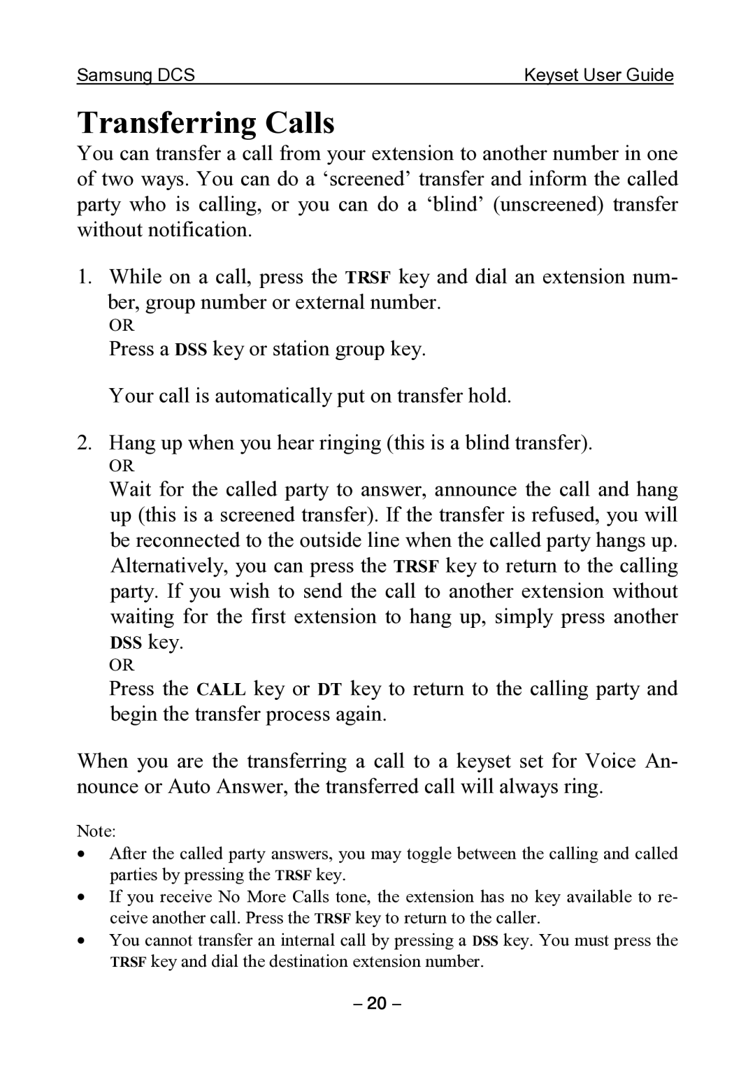 Samsung DCS KEYSET manual Transferring Calls 