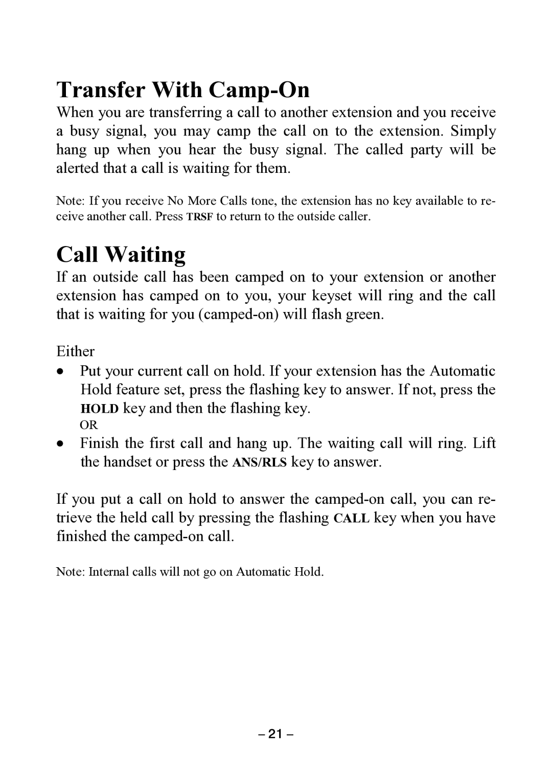 Samsung DCS KEYSET manual Transfer With Camp-On, Call Waiting 