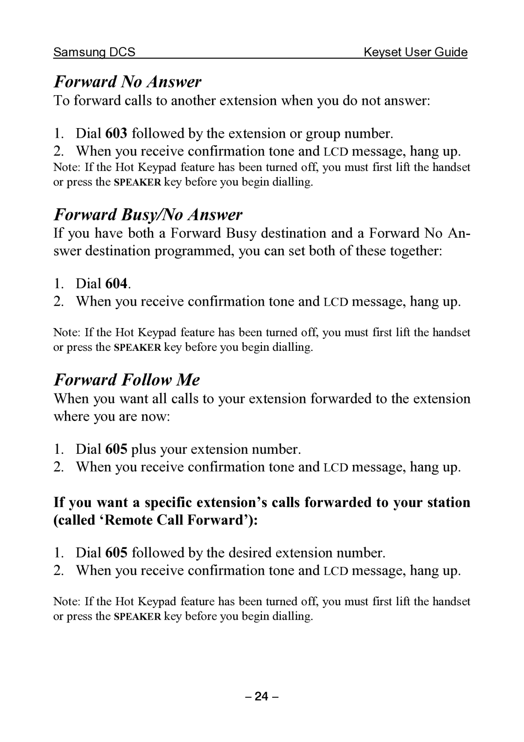 Samsung DCS KEYSET manual Forward No Answer 