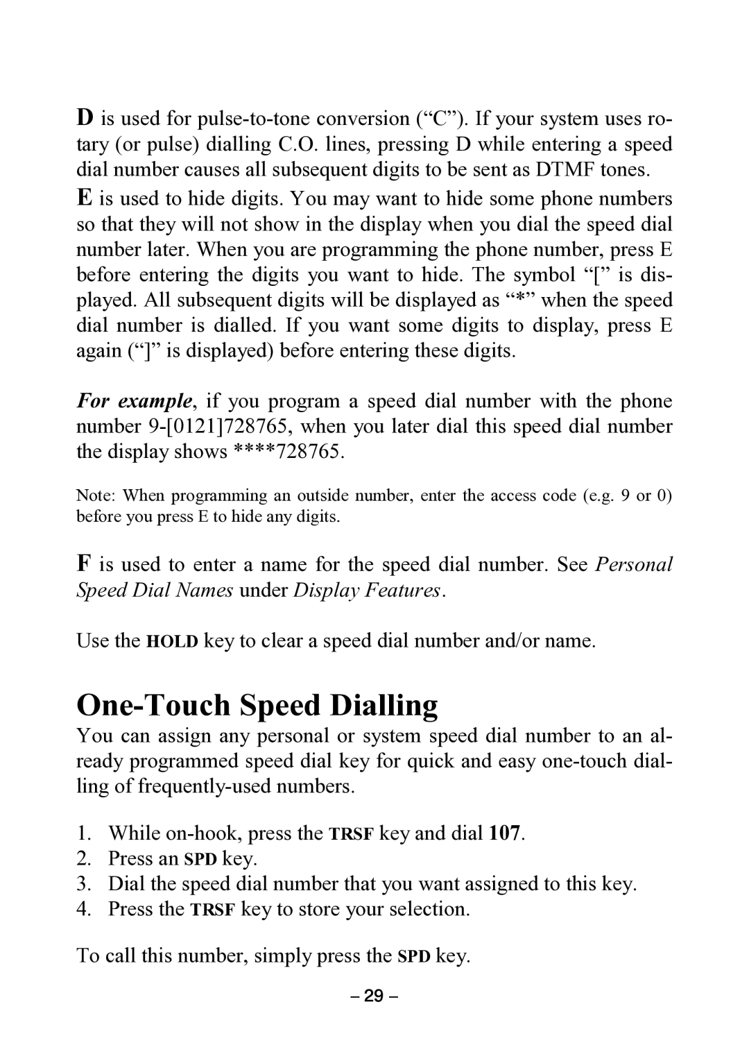 Samsung DCS KEYSET manual One-Touch Speed Dialling 