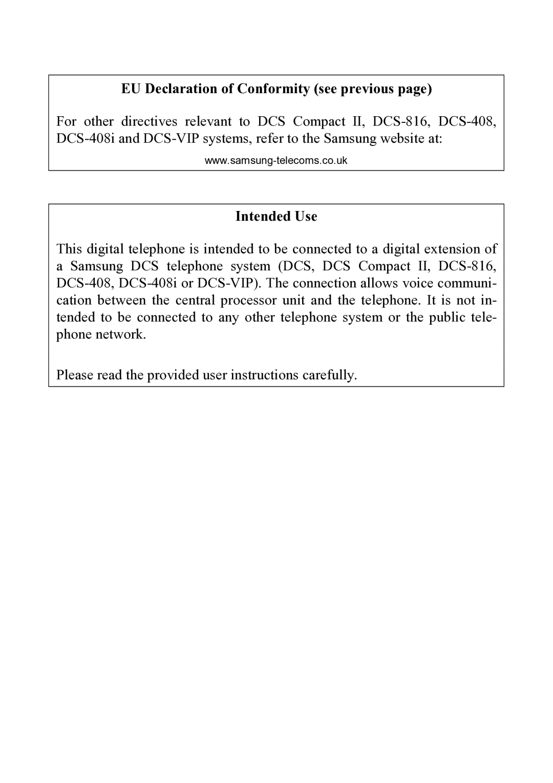 Samsung DCS KEYSET manual EU Declaration of Conformity see previous 