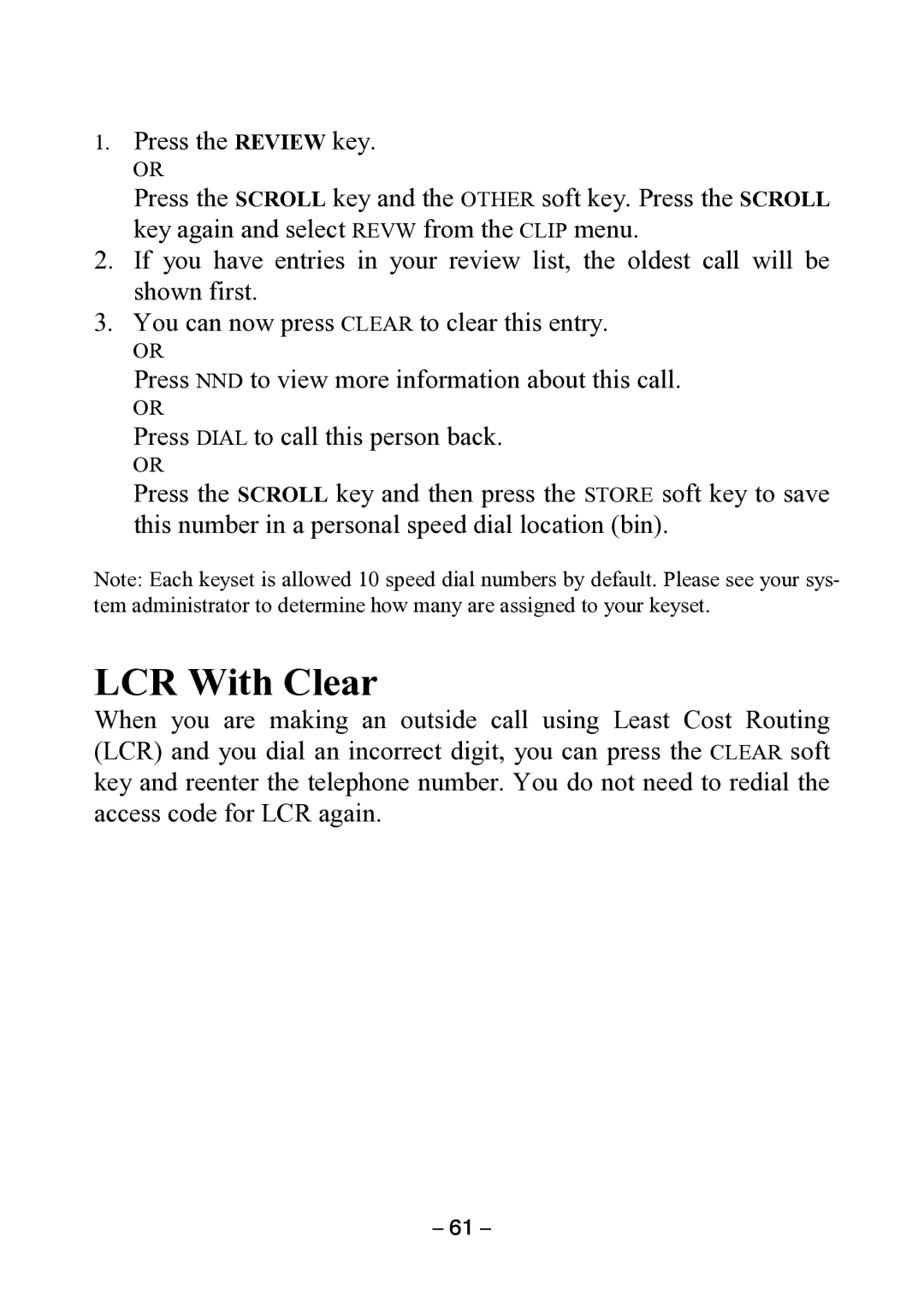 Samsung DCS KEYSET manual LCR With Clear 