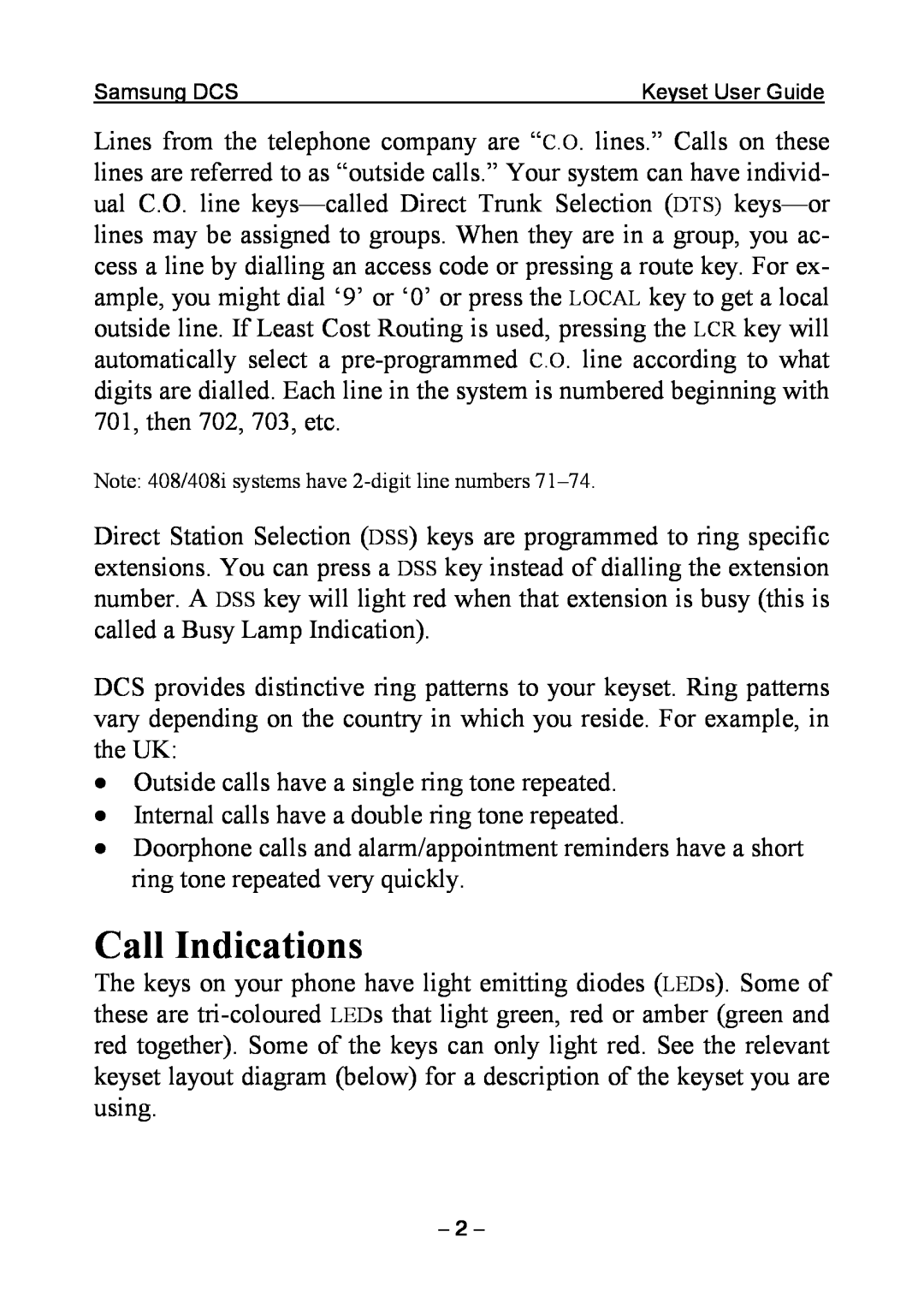 Samsung DCS KEYSET manual Call Indications 