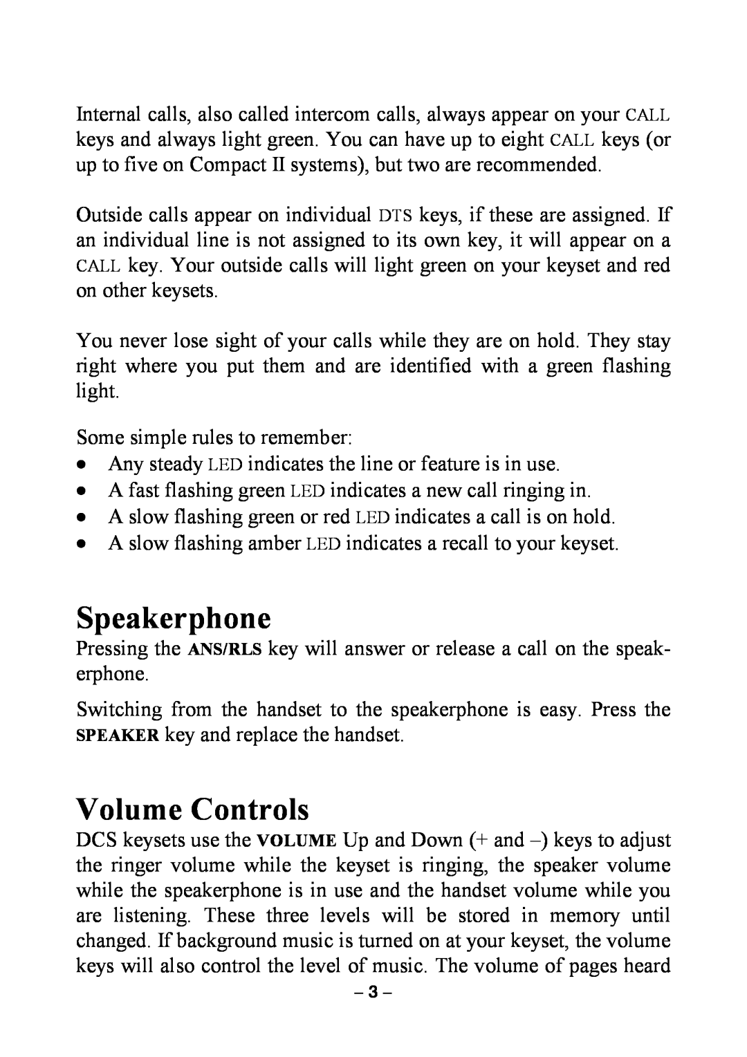 Samsung DCS KEYSET manual Speakerphone, Volume Controls 