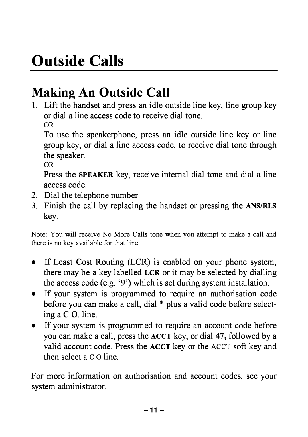 Samsung DCS KEYSET manual Outside Calls, Making An Outside Call 