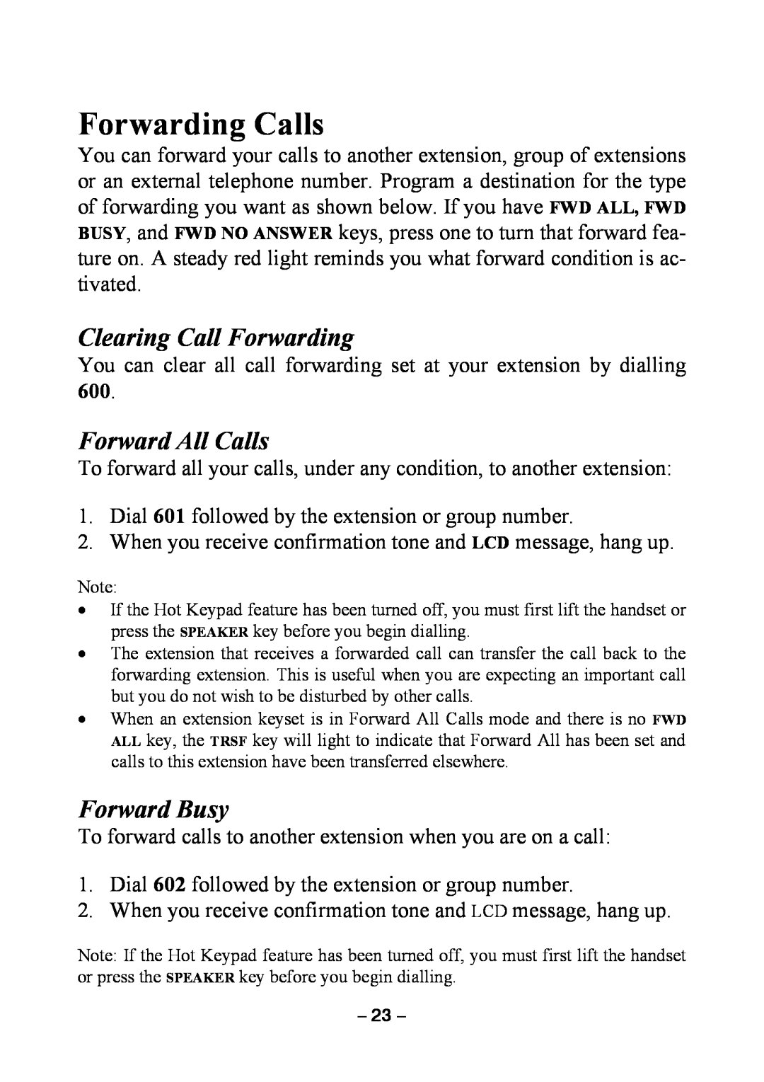 Samsung DCS KEYSET manual Forwarding Calls, Clearing Call Forwarding, Forward All Calls, Forward Busy 