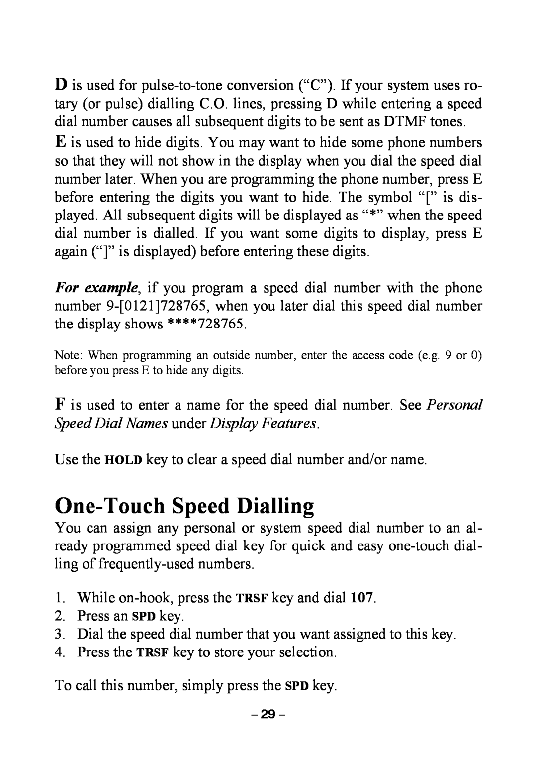 Samsung DCS KEYSET manual One-Touch Speed Dialling 