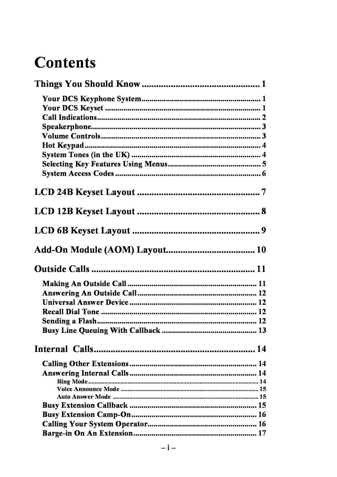 Samsung DCS KEYSET manual Things You Should Know, Add-On Module AOM Layout, Outside Calls, Internal Calls, Contents 