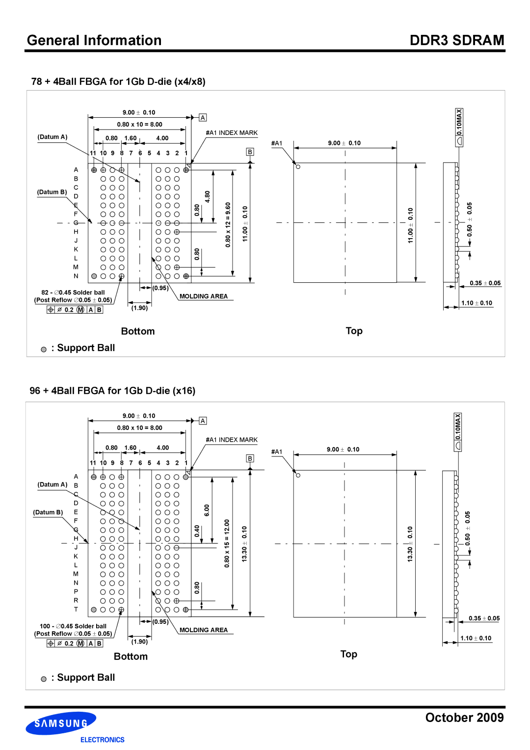 Samsung DDR3 manual 78 + 4Ball Fbga for 1Gb D-die x4/x8, Bottom Top Support Ball 