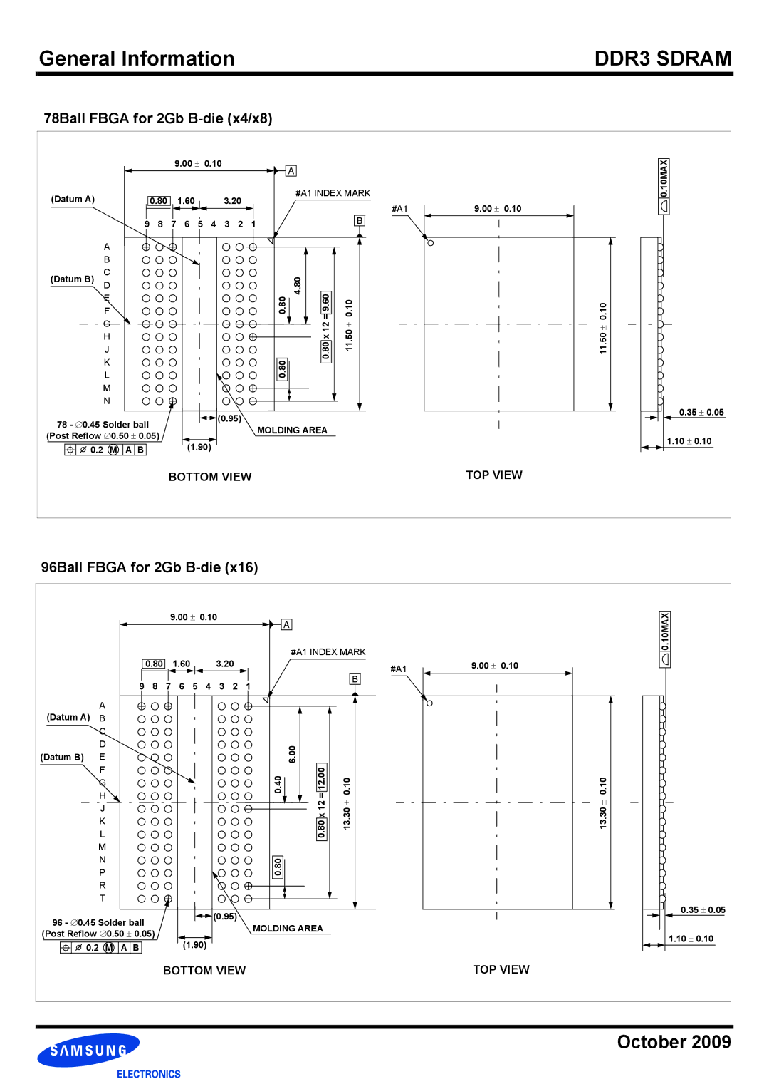 Samsung DDR3 manual 96Ball Fbga for 2Gb B-die, 78Ball Fbga for 2Gb B-die x4/x8 