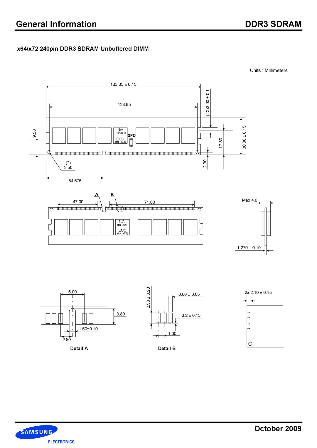 Samsung manual X64/x72 240pin DDR3 Sdram Unbuffered Dimm 