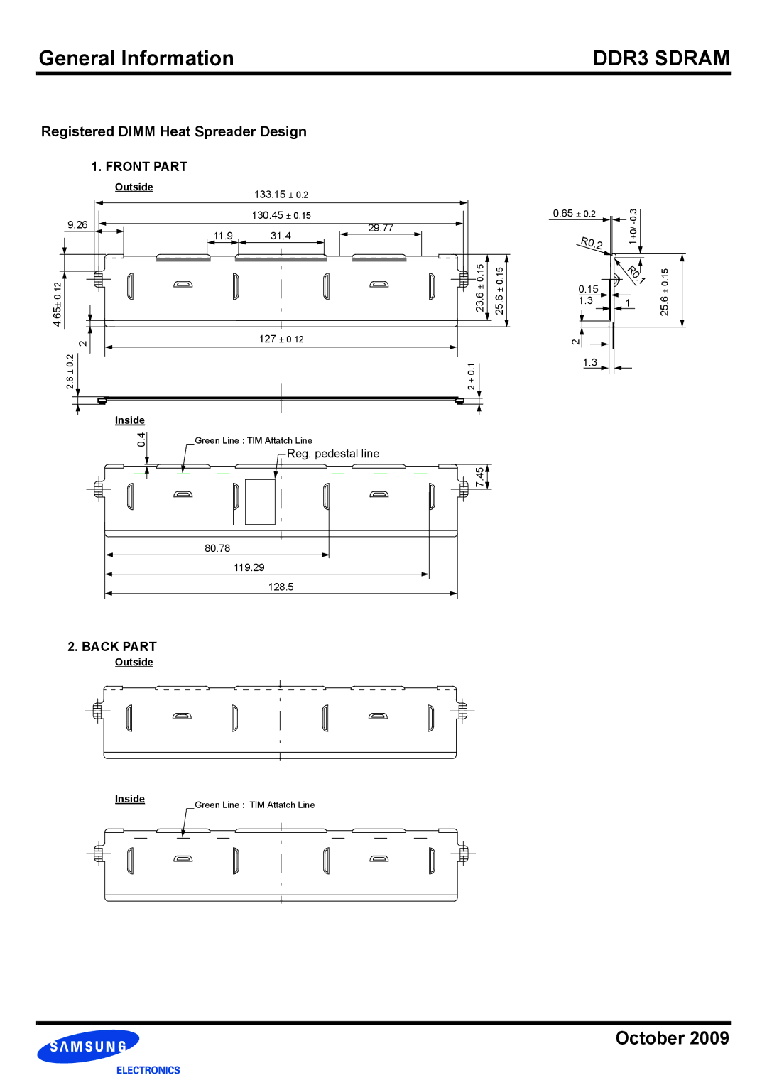 Samsung DDR3 manual Registered Dimm Heat Spreader Design, Front Part 