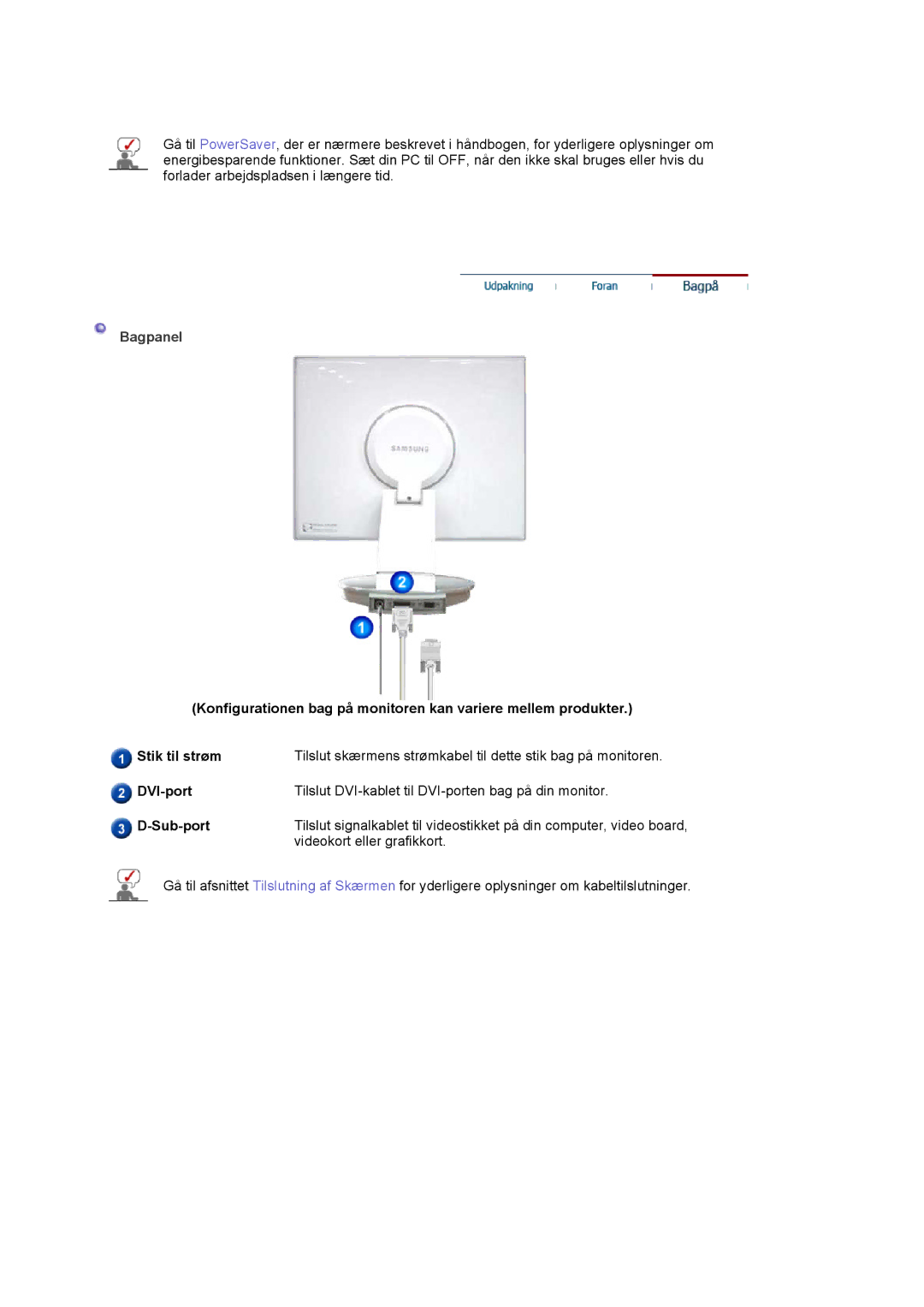 Samsung DE17PSQAQ/EDC, DE19PSQAQ/EDC, DE19PSQFV/EDC, GS19ESSS/EDC manual Bagpanel, DVI-port, Sub-port 