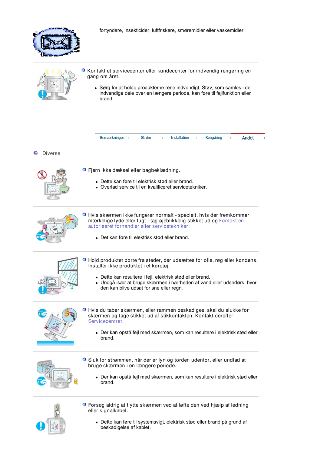 Samsung DE19PSQFV/EDC, DE17PSQAQ/EDC, DE19PSQAQ/EDC, GS19ESSS/EDC manual Diverse, Fjern ikke dæksel eller bagbeklædning 