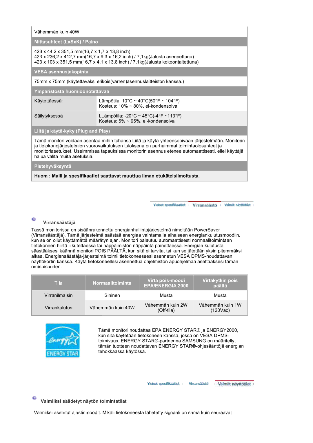 Samsung DE19PSQFV/EDC, DE17PSQAQ/EDC, DE19PSQAQ/EDC, GS19ESSS/EDC manual Pistehyväksyntä 