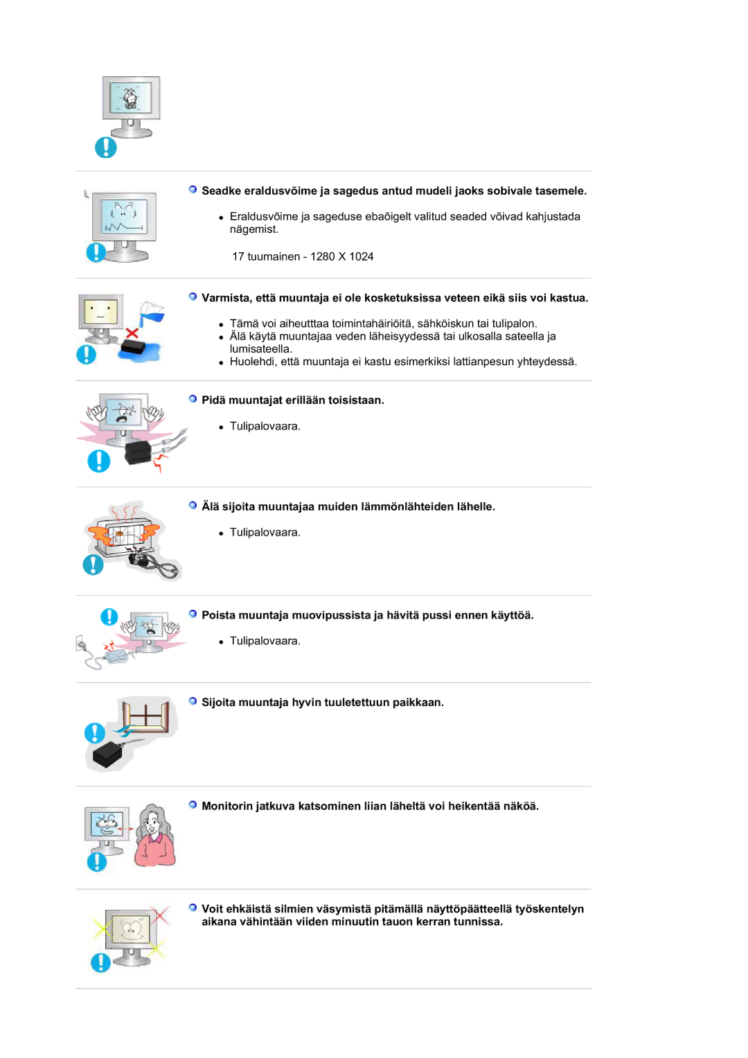 Samsung DE17PSQAQ/EDC manual Pidä muuntajat erillään toisistaan, Älä sijoita muuntajaa muiden lämmönlähteiden lähelle 