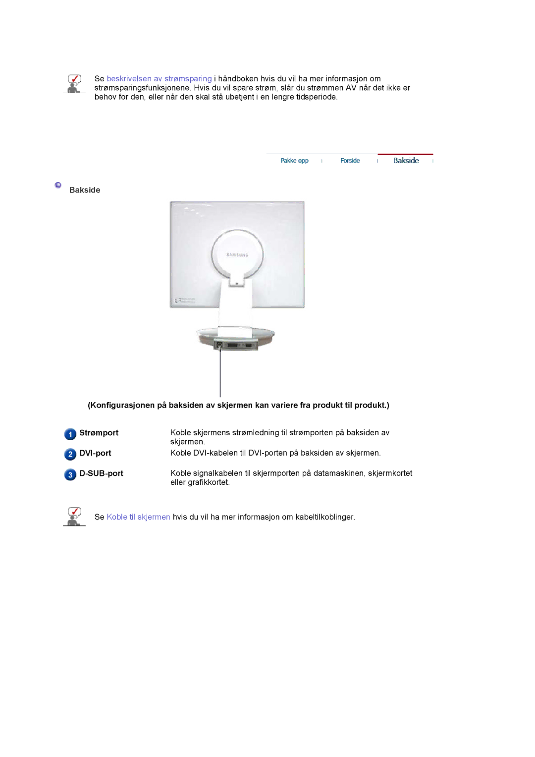 Samsung DE17PSQAQ/EDC, DE19PSQAQ/EDC, DE19PSQFV/EDC, GS19ESSS/EDC manual Bakside, DVI-port, SUB-port 