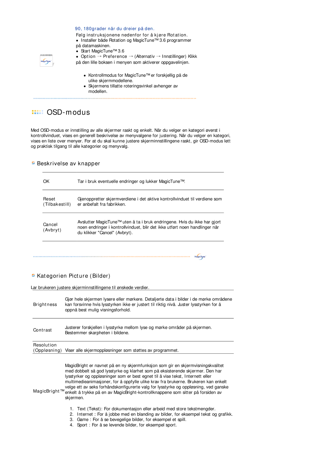 Samsung DE17PSQAQ/EDC Følg instruksjonene nedenfor for å kjøre Rotation, Reset, Tilbakestill, Cancel, Avbryt, Contrast 