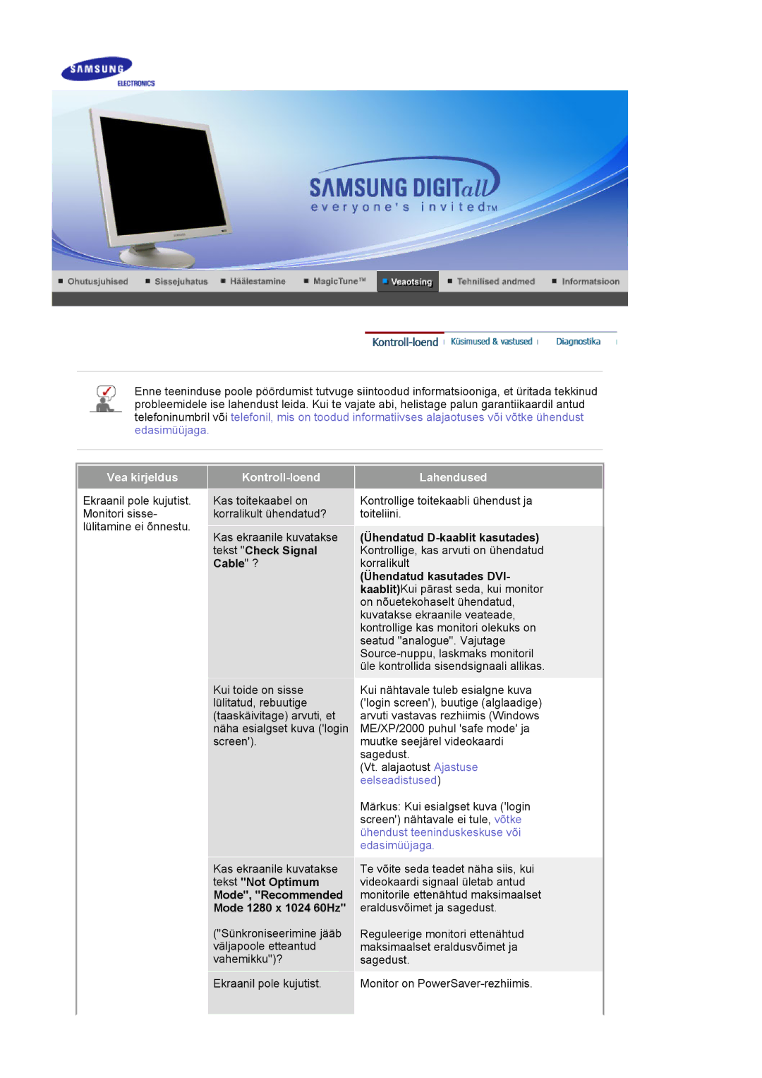 Samsung GS19ESSS/EDC, DE17PSQAQ/EDC Ühendatud D-kaablit kasutades, Tekst Check Signal, Cable ?, Ühendatud kasutades DVI 