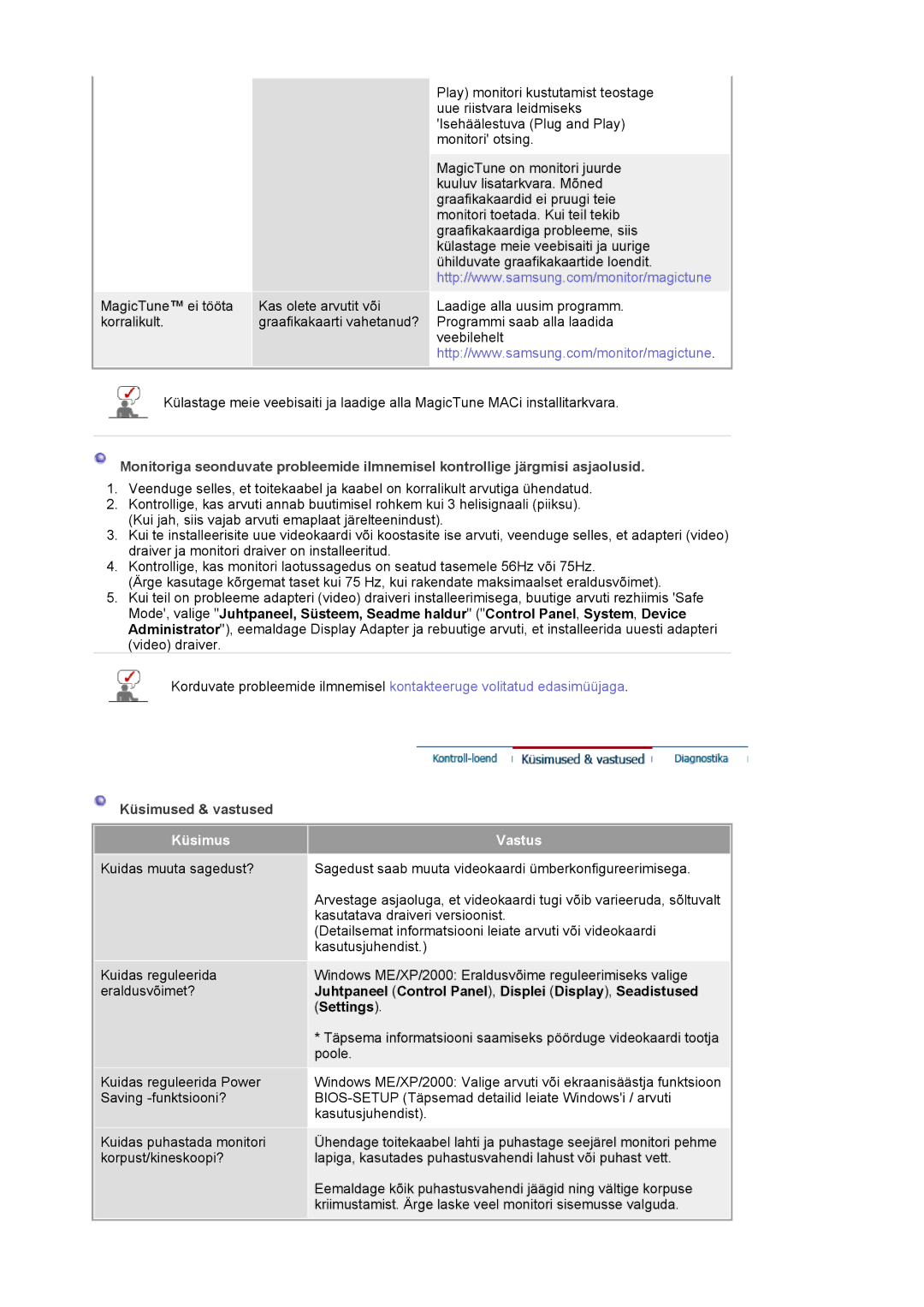 Samsung DE19PSQAQ/EDC manual Küsimused & vastused, Juhtpaneel Control Panel , Displei Display , Seadistused, Settings 