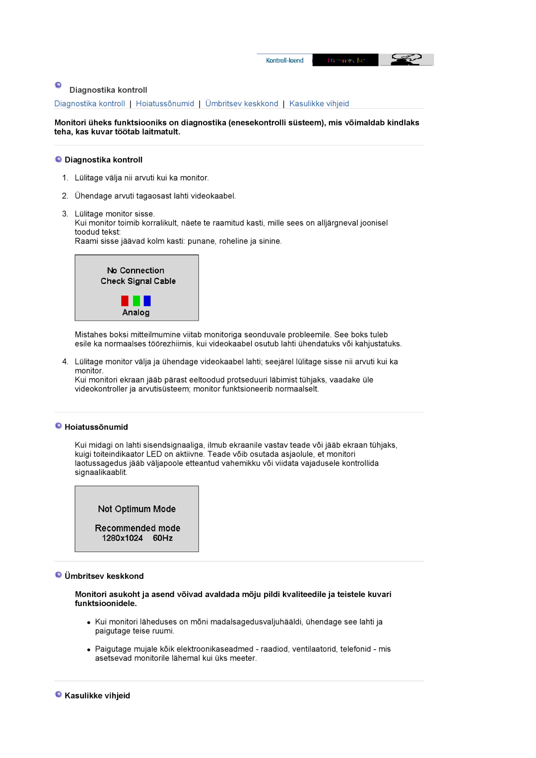 Samsung GS19ESSS/EDC, DE17PSQAQ/EDC, DE19PSQAQ/EDC manual Diagnostika kontroll, Hoiatussõnumid, Kasulikke vihjeid 