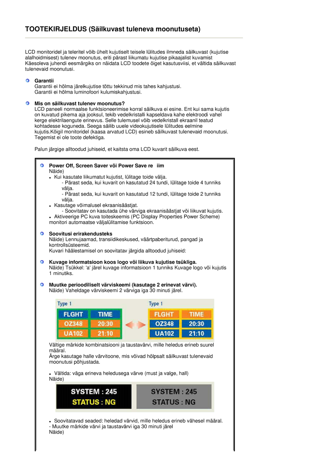 Samsung GS19ESSS/EDC manual Garantii, Mis on säilkuvast tulenev moonutus?, Power Off, Screen Saver või Power Save re iim 