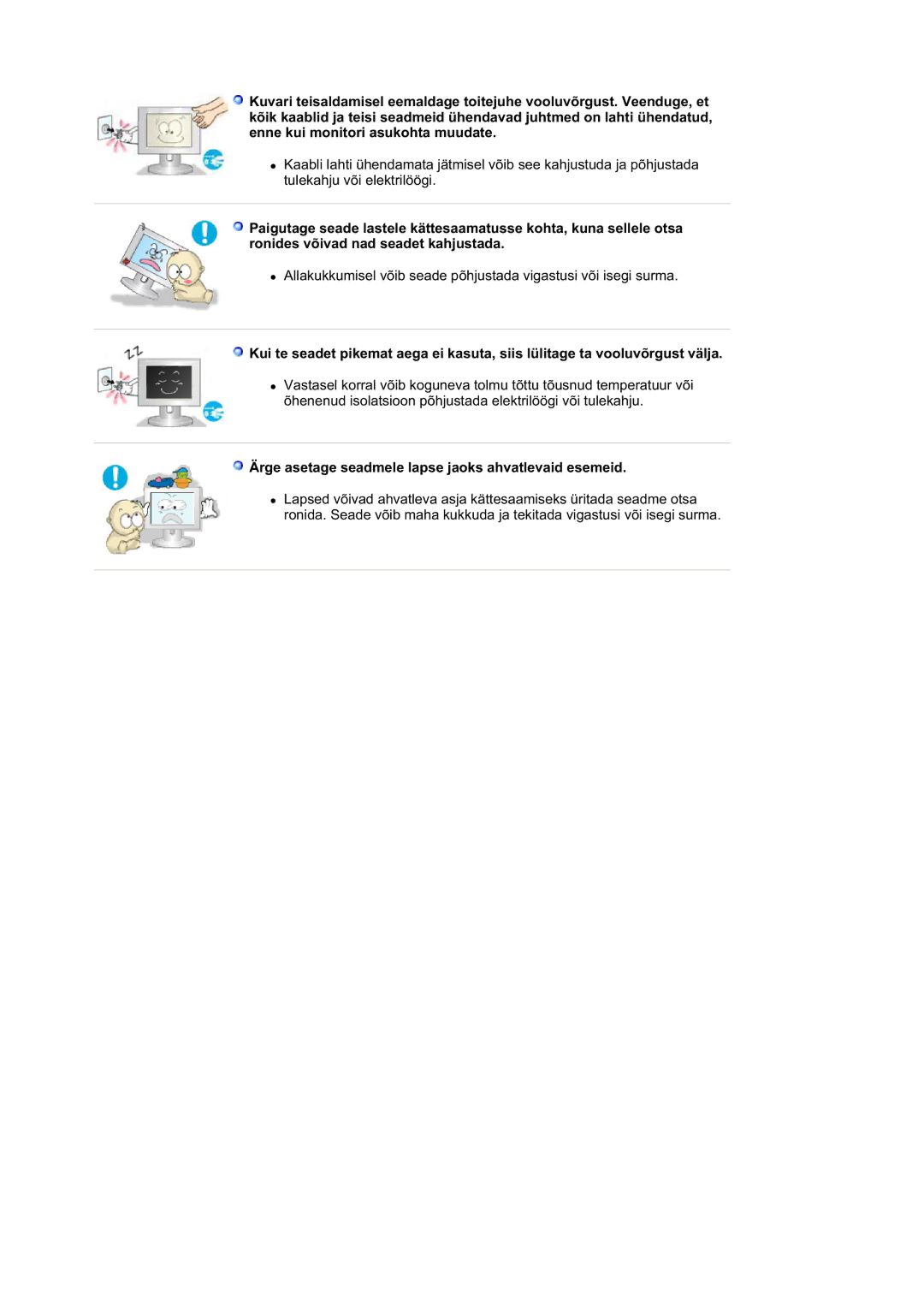 Samsung DE17PSQAQ/EDC, DE19PSQAQ/EDC, GS19ESSS/EDC manual Ärge asetage seadmele lapse jaoks ahvatlevaid esemeid 