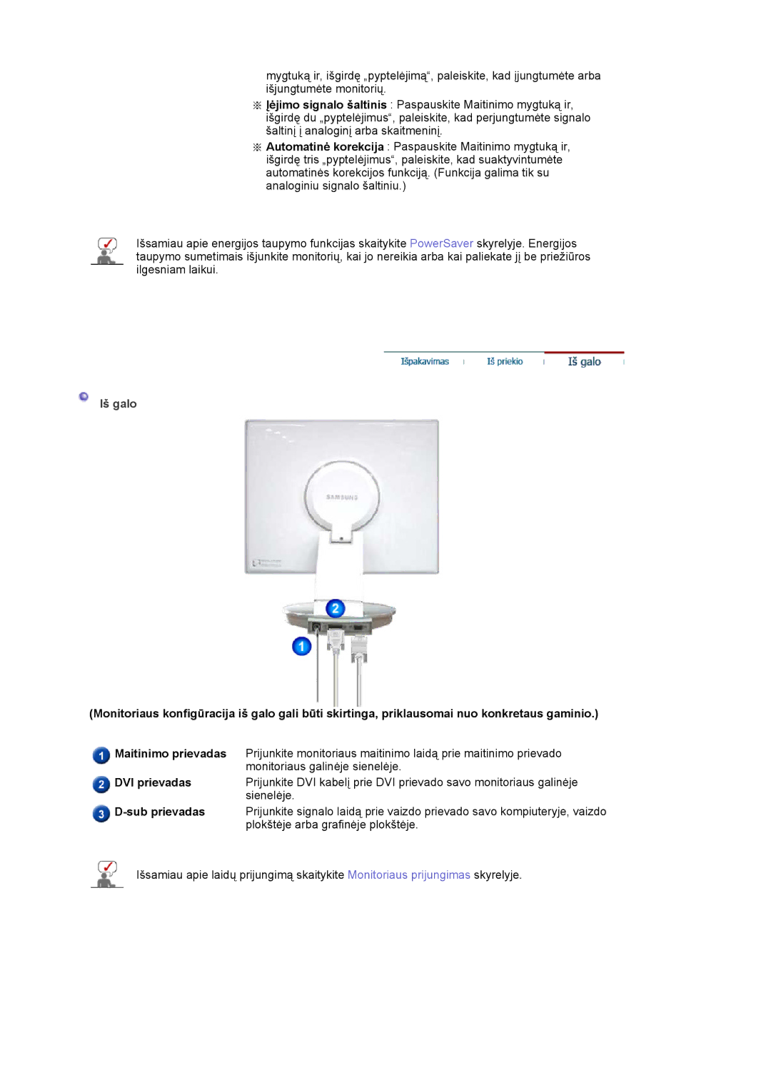 Samsung DE17PSQAQ/EDC, DE19PSQAQ/EDC, GS19ESSS/EDC manual Iš galo, DVI prievadas 