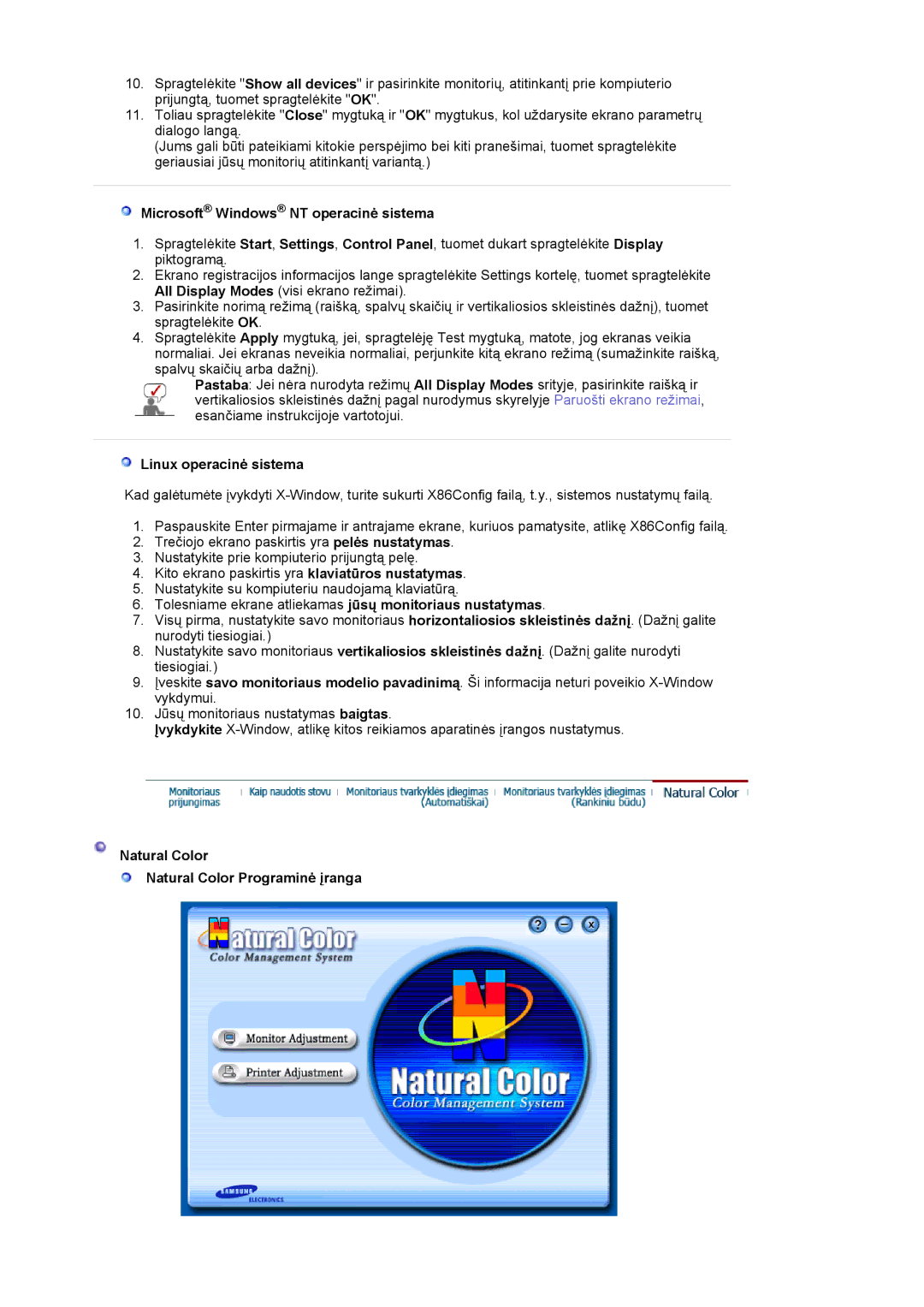 Samsung GS19ESSS/EDC, DE17PSQAQ/EDC, DE19PSQAQ/EDC manual Microsoft Windows NT operacinė sistema, Linux operacinė sistema 