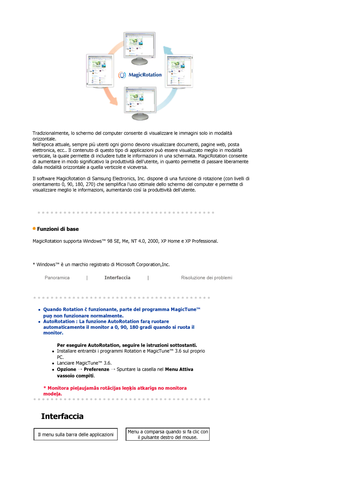 Samsung DE17PSQAQ/EDC, DE19PSQAQ/EDC manual Interfaccia, Per eseguire AutoRotation, seguire le istruzioni sottostanti 