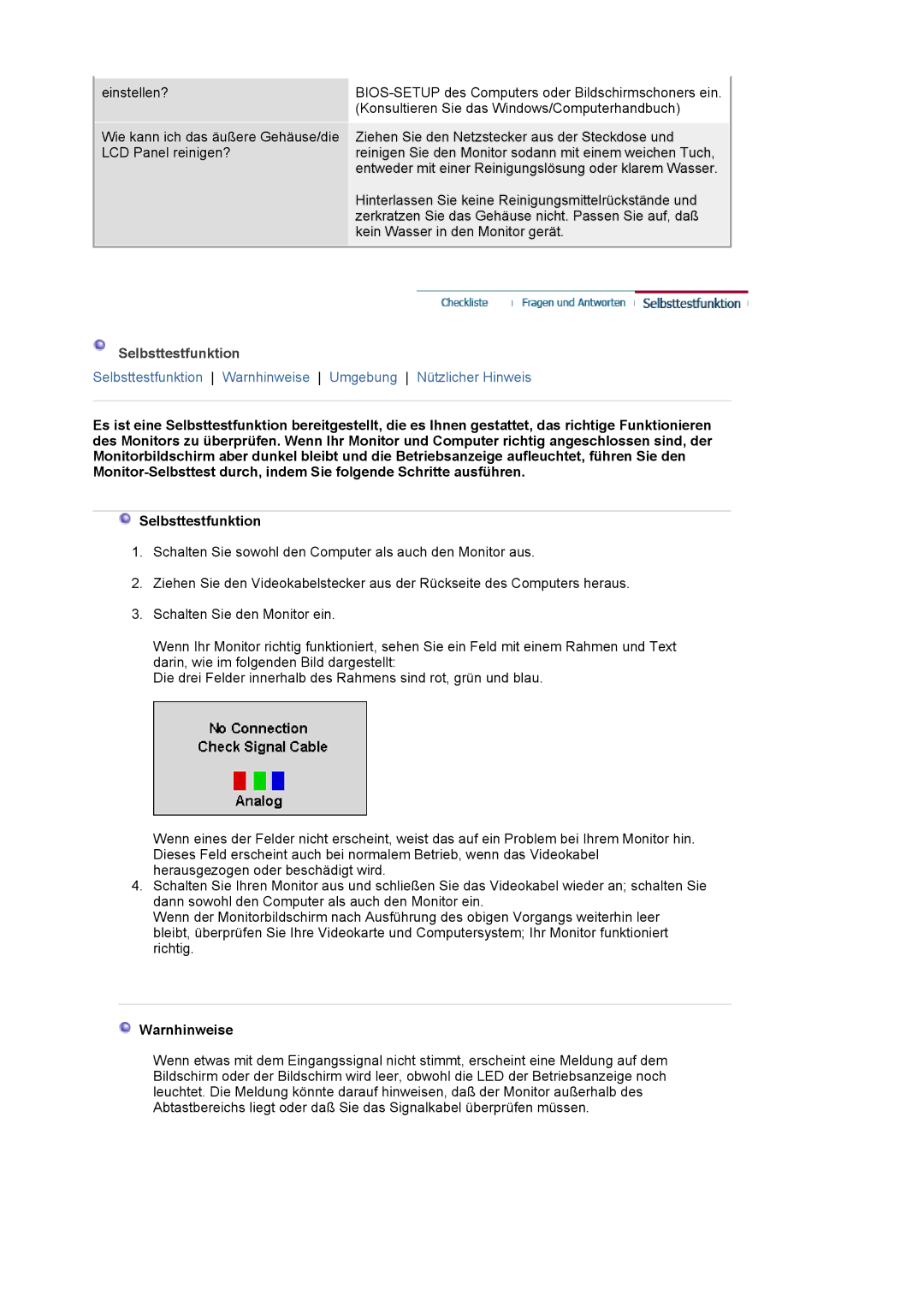 Samsung DE17PSQAQ/EDC, GS19ESSS/EDC manual Selbsttestfunktion, Warnhinweise 