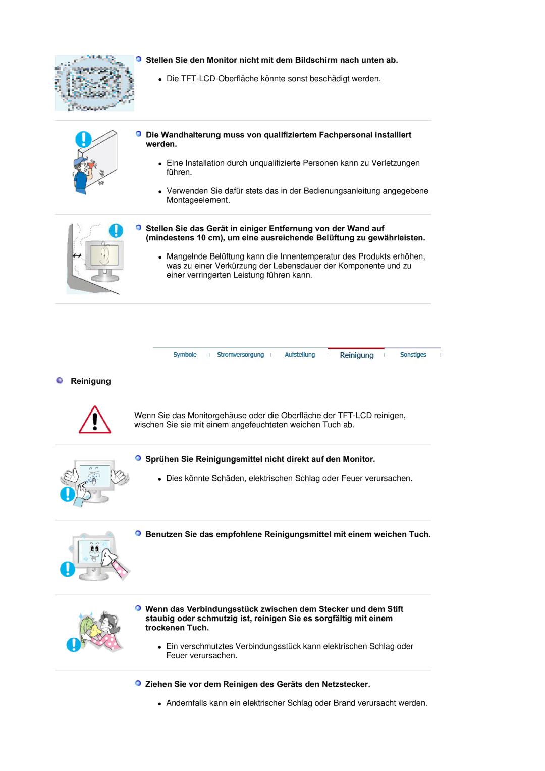 Samsung GS19ESSS/EDC, DE17PSQAQ/EDC manual Sprühen Sie Reinigungsmittel nicht direkt auf den Monitor 