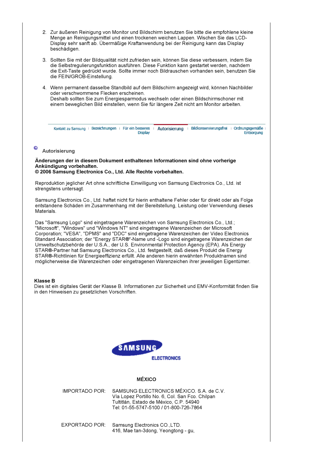 Samsung GS19ESSS/EDC, DE17PSQAQ/EDC manual Autorisierung, México 