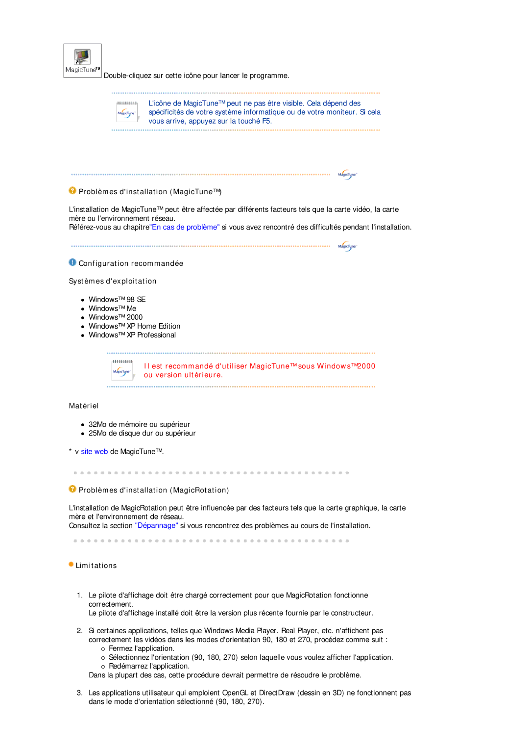 Samsung DE17PSQFV/EDC, DE17PSQAQ/EDC, DE19PSQAQ/EDC, DE19PSQFV/EDC manual Configuration recommandée Systèmes dexploitation 