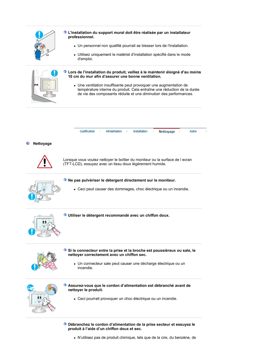 Samsung DE17PSQFV/EDC, DE17PSQAQ/EDC, DE19PSQAQ/EDC Nettoyage, Ne pas pulvériser le détergent directement sur le moniteur 