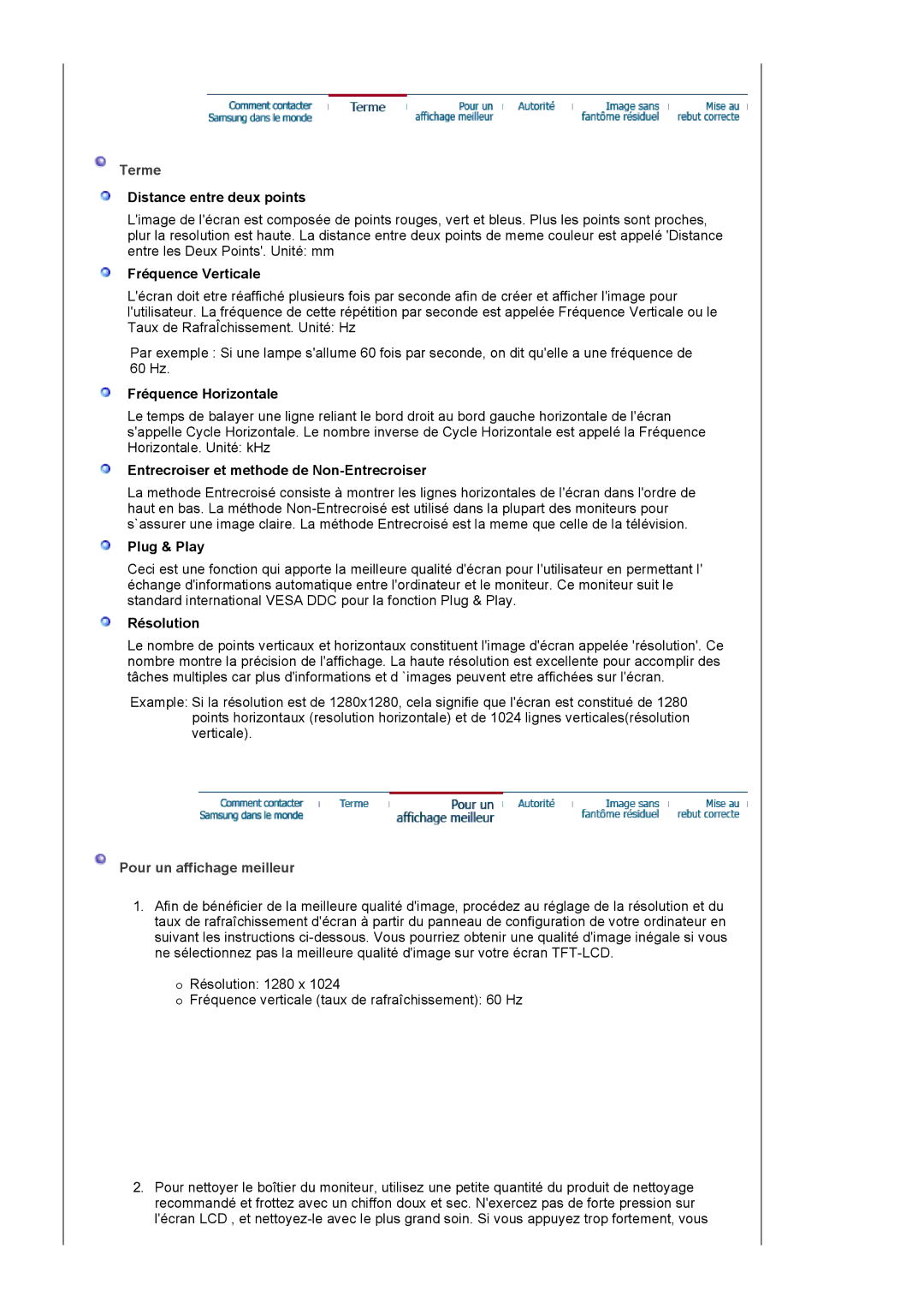 Samsung GS19ESSS/EDC, DE17PSQFV/EDC, DE17PSQAQ/EDC, DE19PSQAQ/EDC, DE19PSQFV/EDC manual Terme, Pour un affichage meilleur 