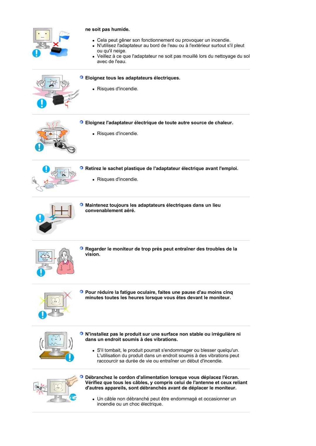 Samsung DE19PSQFV/EDC, DE17PSQFV/EDC, DE17PSQAQ/EDC manual Ne soit pas humide, Eloignez tous les adaptateurs électriques 