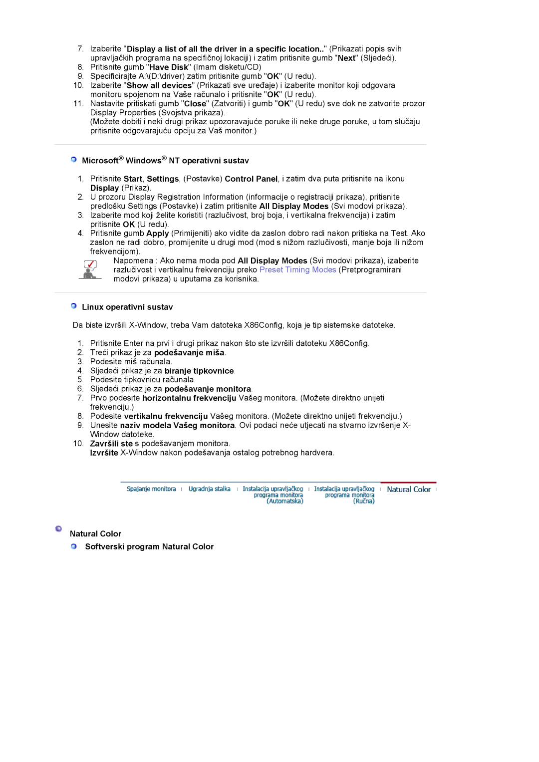 Samsung DE17PSQFV/EDC, DE17PSQAQ/EDC, DE19PSQAQ/EDC manual Microsoft Windows NT operativni sustav, Linux operativni sustav 